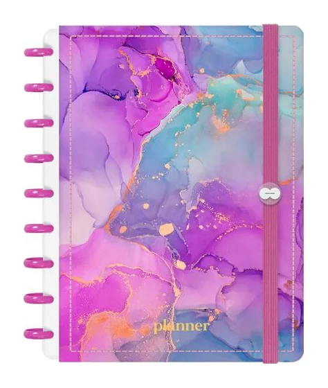 Planner datado Iscool Disc Prime Mármore Rosa Primavera